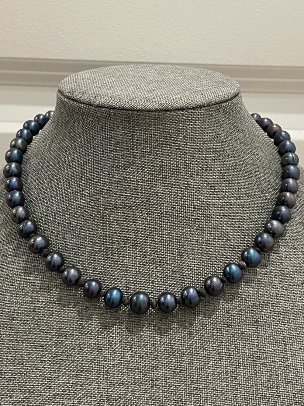 Blue Gray Pearl Necklace with 925 Silver Fish Hook Clasp